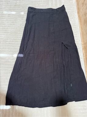 Free People Black Linen Blend A-Line Maxi Skirt High Slit Size 6